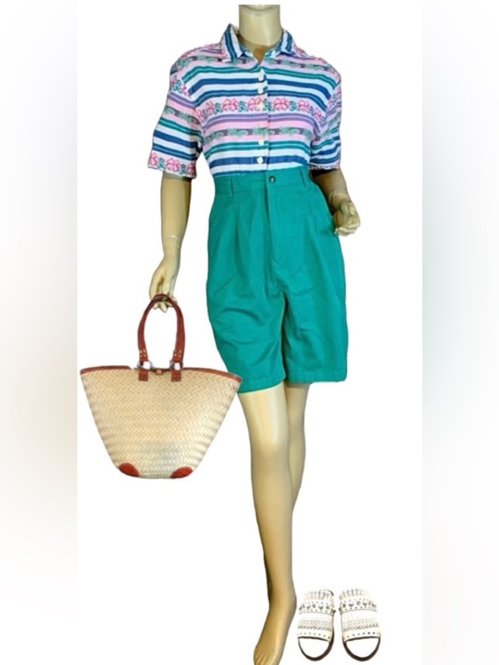VINTAGE LAURA GAYLE TEAL HIGH WAIST PLEATED SHORTS (18)